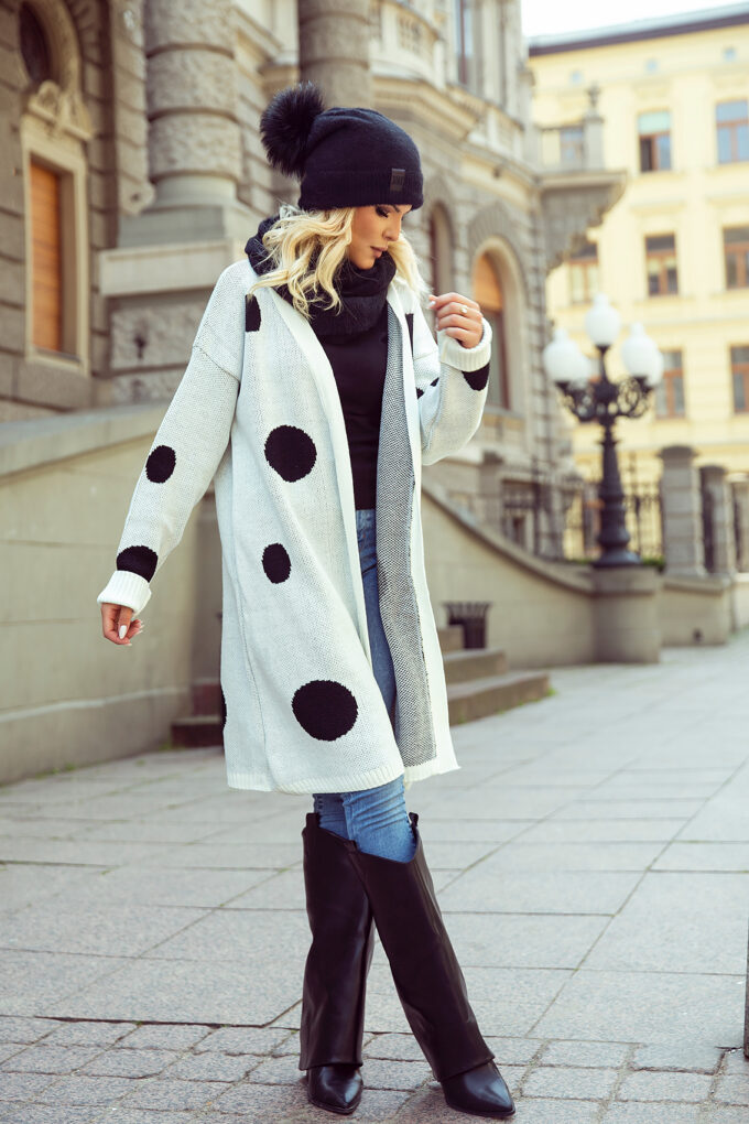 BLOOM kardigan, biały w kropki