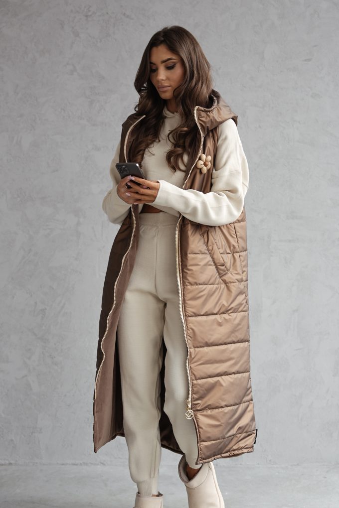 GLAMOUR MAXI LONG kamizelka, czekolada