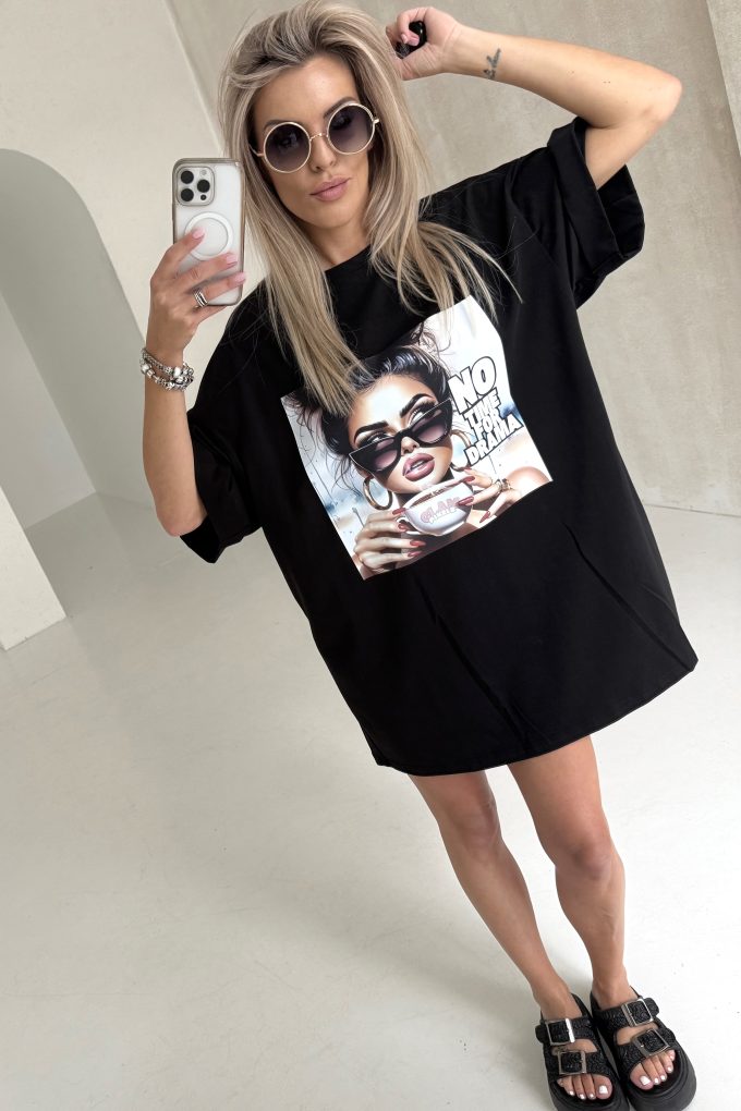 GOOD NO TIME FOR DRAMA sukienka t-shirt, czarna