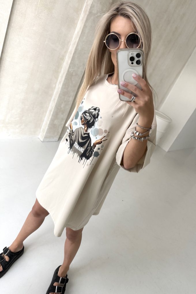 GOOD DRAMATIC sukienka t-shirt, bezowa