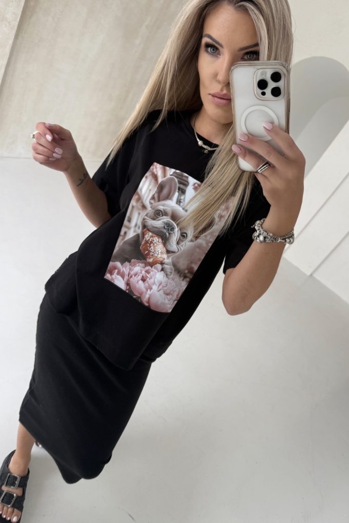 LOU DOG IN PARIS  t-shirt oversize, czarny