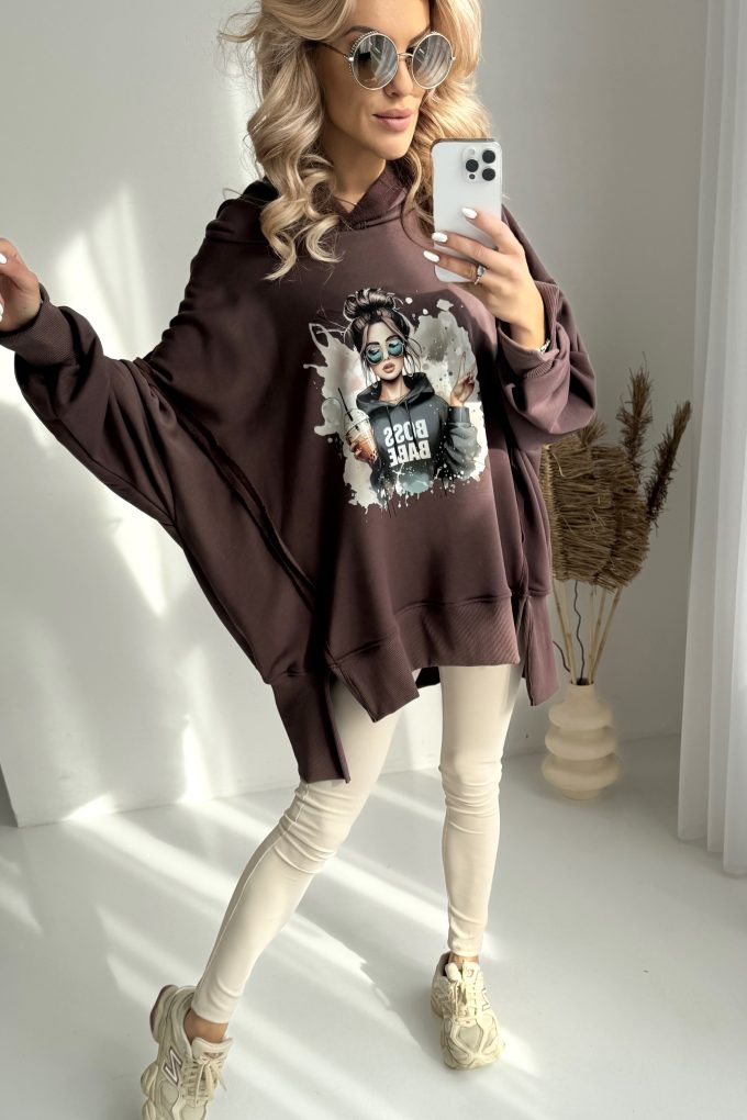 VIBE BOSS BABE bluza, czekolada