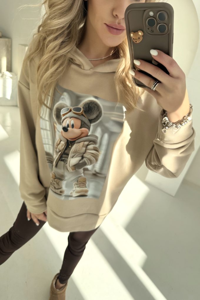 BESTIE MICKEY, bluza z kapturem beżowa