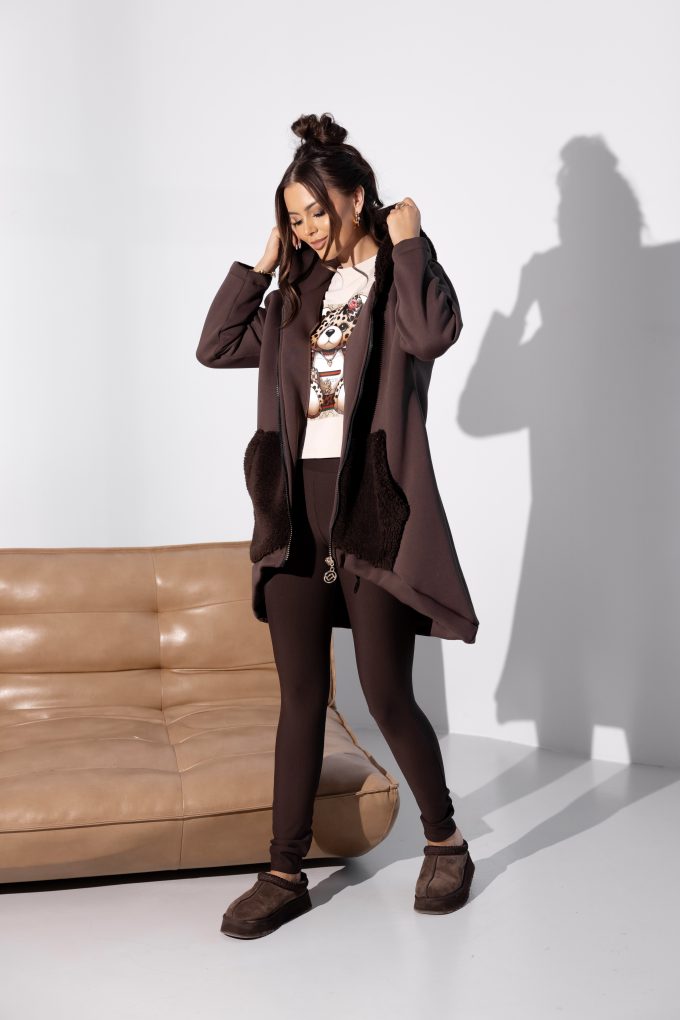 COZY bluza rozpinana z misiem, czekolada