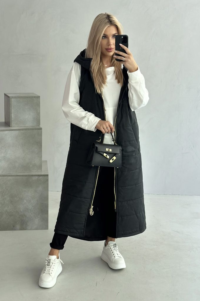GLAMOUR MAXI LONG kamizelka, czarny mat
