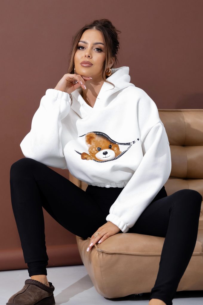 MOLLY TEDDY krótsza bluza z kapturem, biała