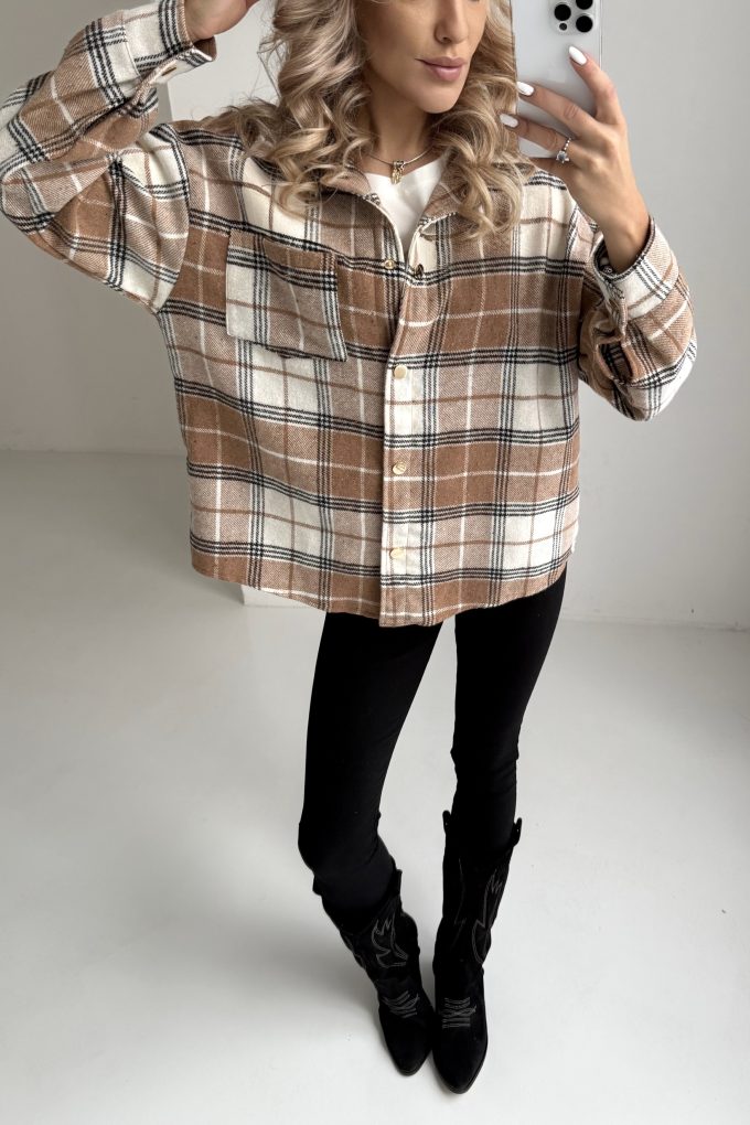 HARPER flanelowa koszula w kratkę, beż